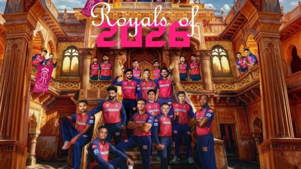 RR Team 2026 Squad featuring Rajasthan Royals players in official jersey ahead of IPL 2026 season